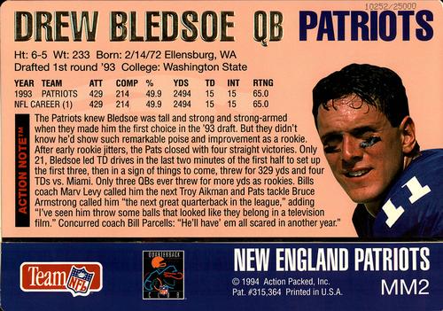 1994 Action Packed - Mammoth 7x10 #MM2 Drew Bledsoe Back