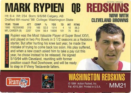 1994 Action Packed - Mammoth 7x10 #MM21 Mark Rypien Back