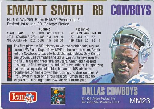 1994 Action Packed - Mammoth 7x10 #MM23 Emmitt Smith Back