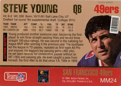 1994 Action Packed - Mammoth 7x10 #MM24 Steve Young Back