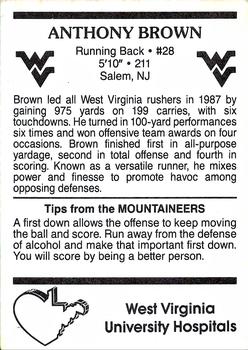1988 West Virginia Mountaineers #2 Anthony Brown Back