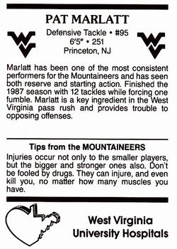 1988 West Virginia Mountaineers #9 Pat Marlatt Back