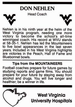 1988 West Virginia Mountaineers #11 Don Nehlen Back