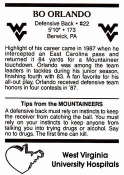 1988 West Virginia Mountaineers #12 Bo Orlando Back