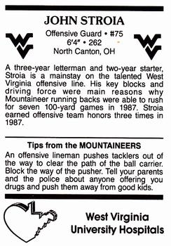1988 West Virginia Mountaineers #16 John Stroia Back