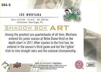 2013 SP Authentic - Shadowbox #SBA-6 Joe Montana Back