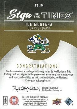 2013 SP Authentic - Sign of the Times #ST-JM Joe Montana Back