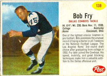 1962 Post Cereal #138 Bob Fry Front