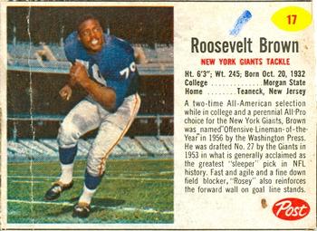 1962 Post Cereal #17 Roosevelt Brown Front