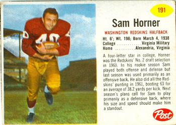 1962 Post Cereal #191 Sam Horner Front