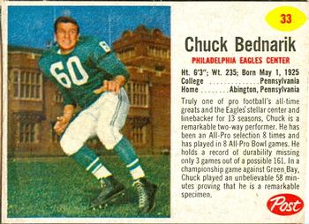 1962 Post Cereal #33 Chuck Bednarik Front