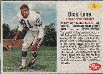 1962 Post Cereal #51 Dick Lane Front