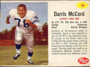 1962 Post Cereal #54 Darris McCord Front