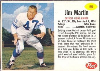 1962 Post Cereal #55 Jim Martin Front