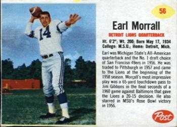 1962 Post Cereal #56 Earl Morrall Front