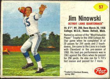 1962 Post Cereal #57 Jim Ninowski Front
