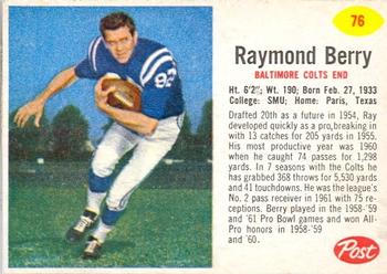 1962 Post Cereal #76 Raymond Berry Front