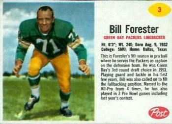 1962 Post Cereal #3 Bill Forester Front