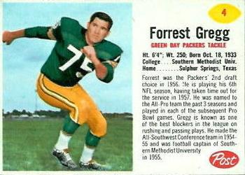 1962 Post Cereal #4 Forrest Gregg Front