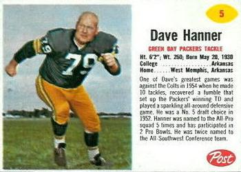 1962 Post Cereal #5 Dave Hanner Front