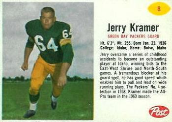 1962 Post Cereal #8 Jerry Kramer Front