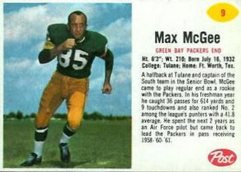 1962 Post Cereal #9 Max McGee Front