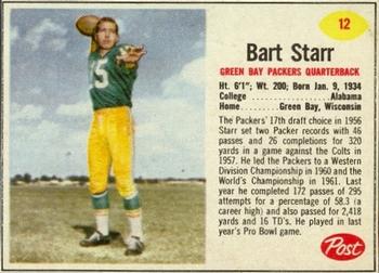 1962 Post Cereal #12 Bart Starr Front