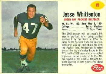 1962 Post Cereal #15 Jesse Whittenton Front