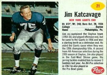 1962 Post Cereal #21 Jim Katcavage Front