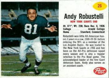 1962 Post Cereal #26 Andy Robustelli Front