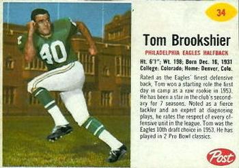 1962 Post Cereal #34 Tom Brookshier Front