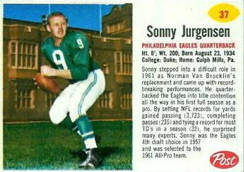 1962 Post Cereal #37 Sonny Jurgensen Front