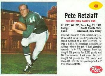 1962 Post Cereal #40 Pete Retzlaff Front
