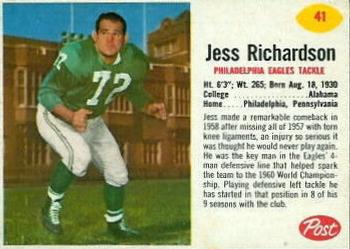 1962 Post Cereal #41 Jess Richardson Front