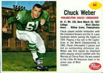 1962 Post Cereal #44 Chuck Weber Front