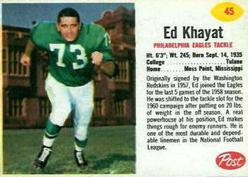 1962 Post Cereal #45 Ed Khayat Front