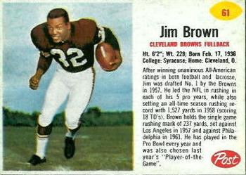 1962 Post Cereal #61 Jim Brown Front