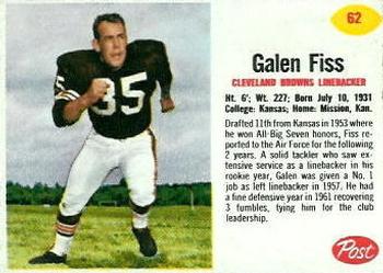 1962 Post Cereal #62 Galen Fiss Front