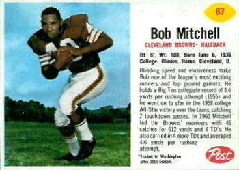 1962 Post Cereal #67 Bobby Mitchell Front