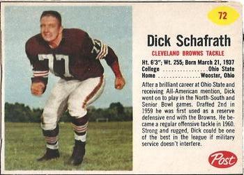 1962 Post Cereal #72 Dick Schafrath Front