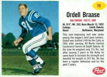 1962 Post Cereal #78 Ordell Braase Front