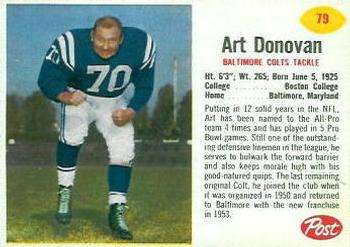 1962 Post Cereal #79 Art Donovan Front