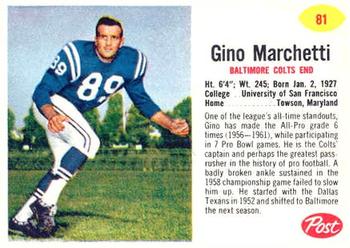 1962 Post Cereal #81 Gino Marchetti Front