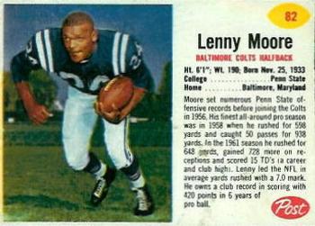 1962 Post Cereal #82 Lenny Moore Front