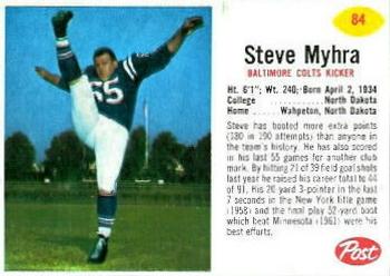 1962 Post Cereal #84 Steve Myhra Front