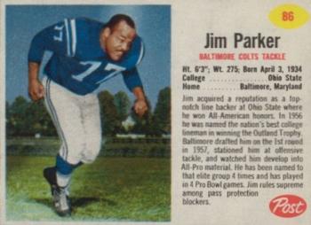 1962 Post Cereal #86 Jim Parker Front