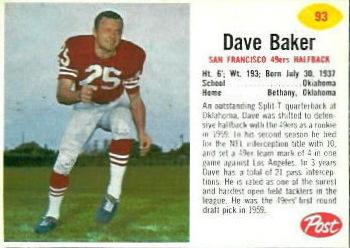 1962 Post Cereal #93 Dave Baker Front