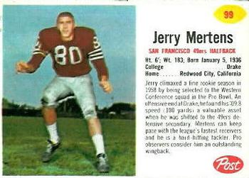 1962 Post Cereal #99 Jerry Mertens Front