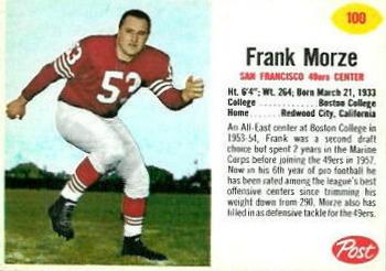 1962 Post Cereal #100 Frank Morze Front