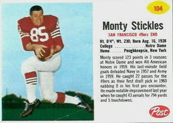 1962 Post Cereal #104 Monty Stickles Front